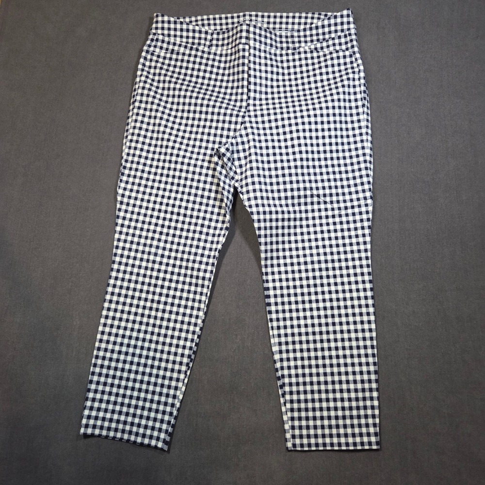 Old Navy Pixie Ankle Pants Womens 16 Petite Blue Gingham High Rise Stretch